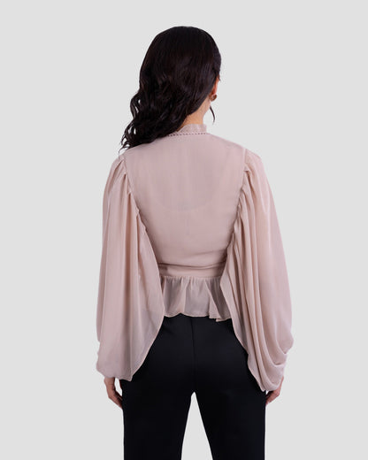 FLOWY V-NECK BLOUSE WITH RUFFLE TRIM