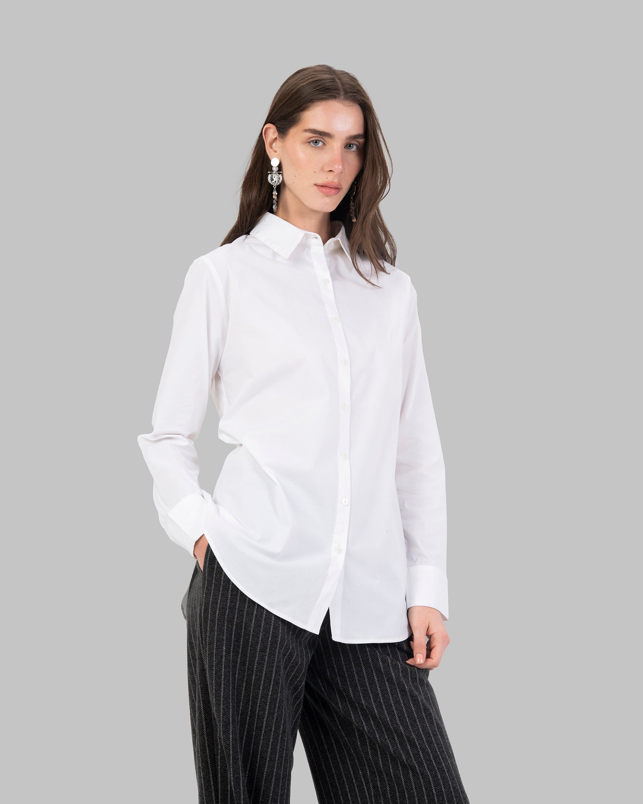 High-Waist Pinstripe Straight  Trousers with Front Pleats.