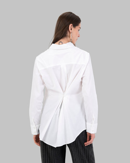 Oversize white collared shirt.