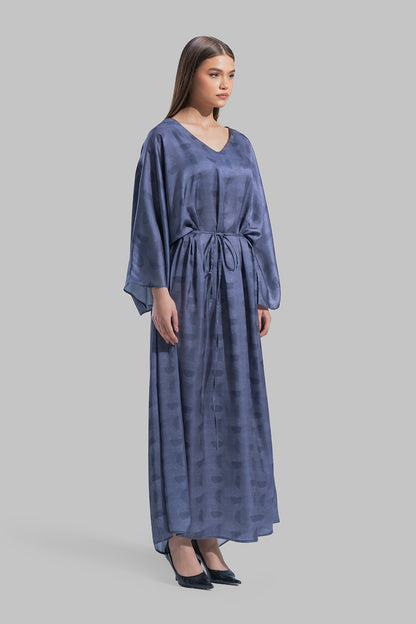 Oversized maxi dress featuring a V-neckline and wide kimono-style sleeves.
