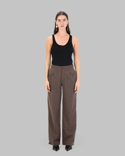 High-Waist Pinstripe Straight  Trousers with Front Pleats.
