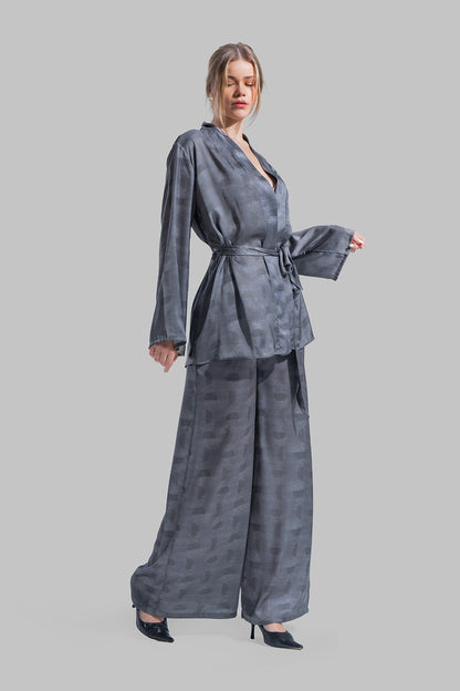 Long sleeve Cardigan with a wrap-style front.