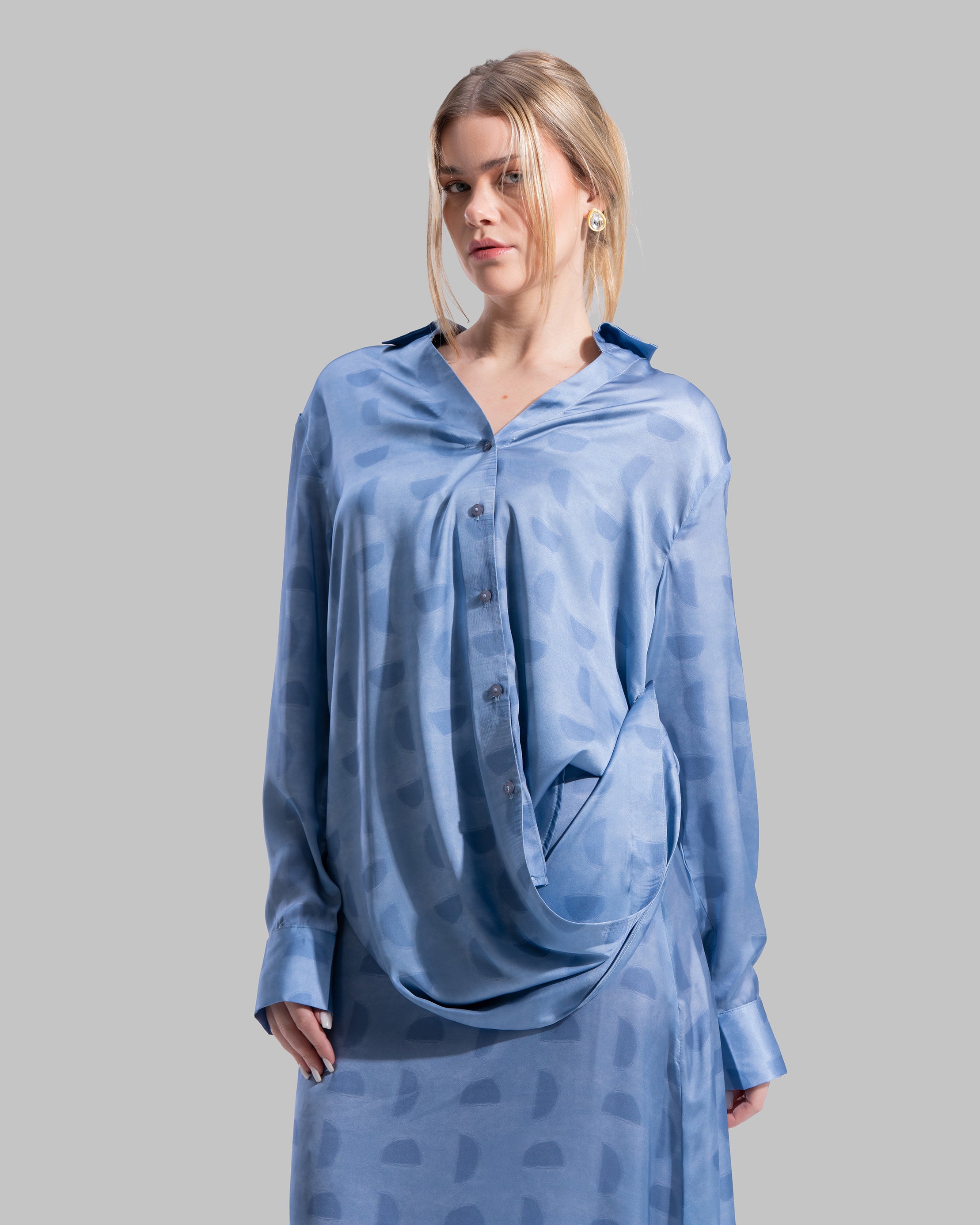 High-waisted midi skirt with a clean waistband.