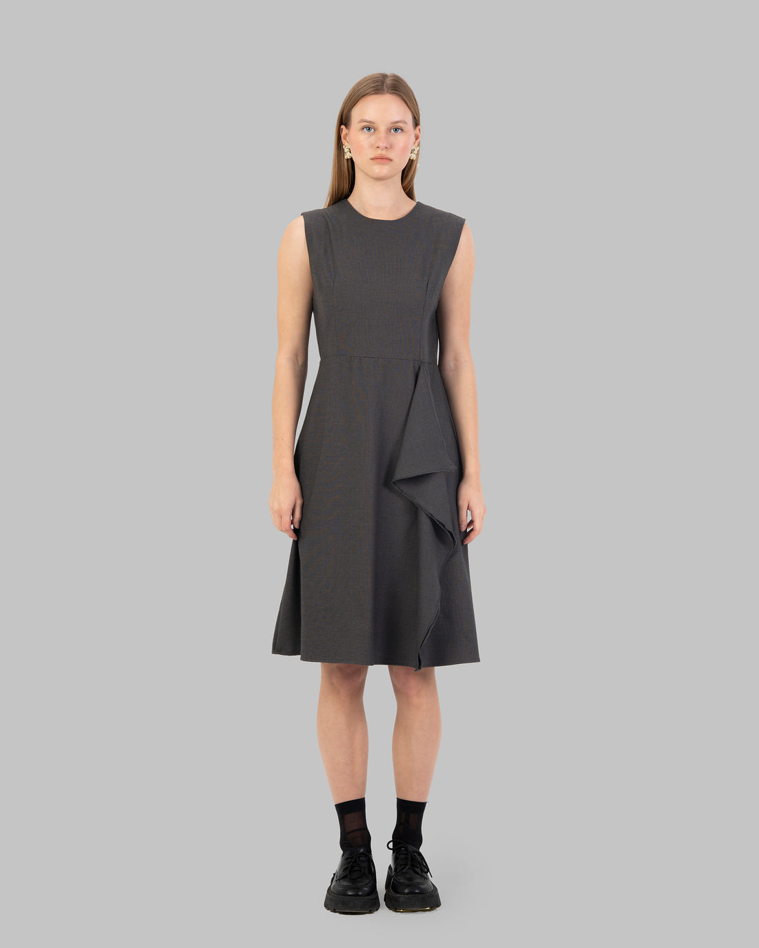 Tailored Sleeveless Dress with Asymmetric Draped