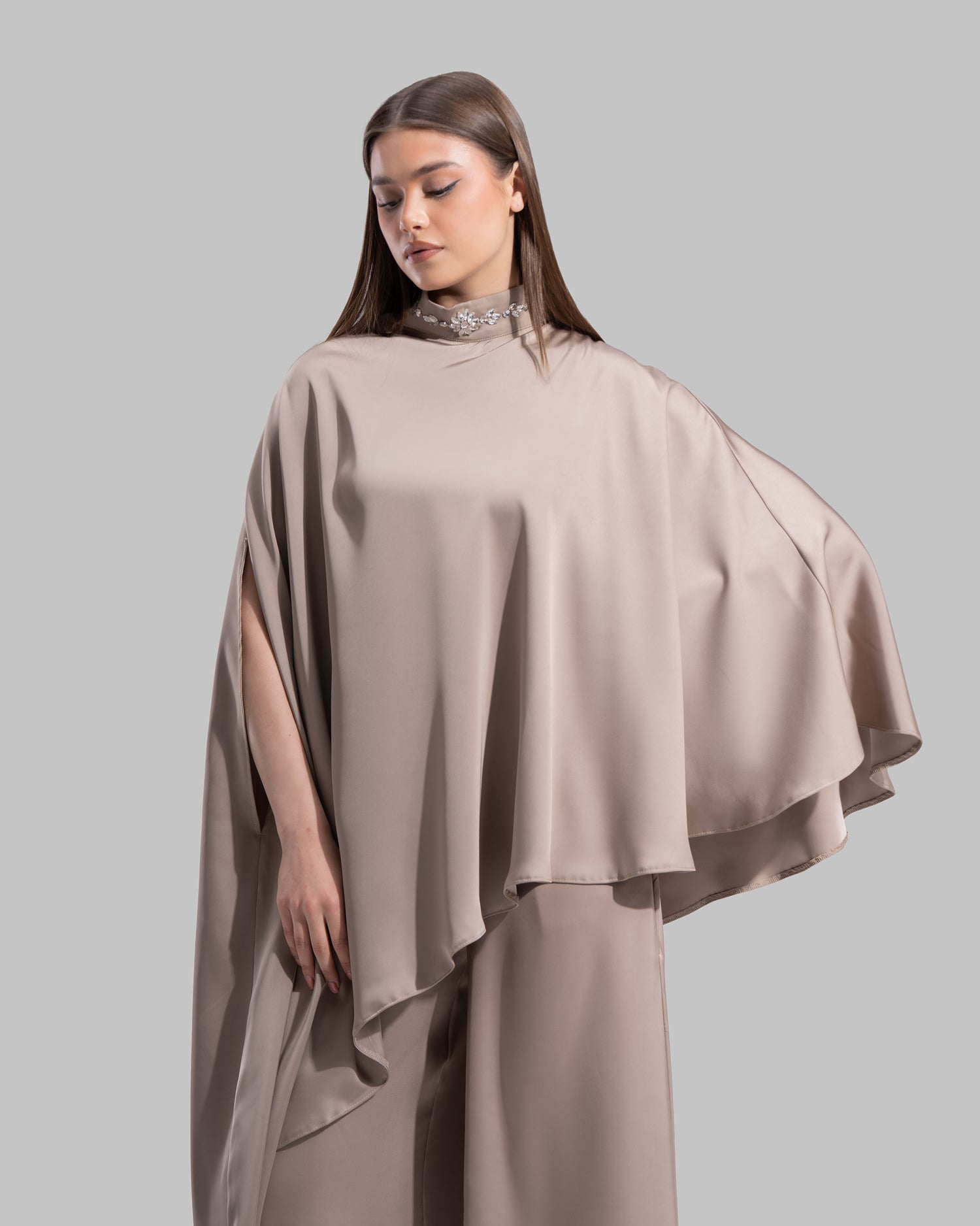 Asymmetric Satin Cape