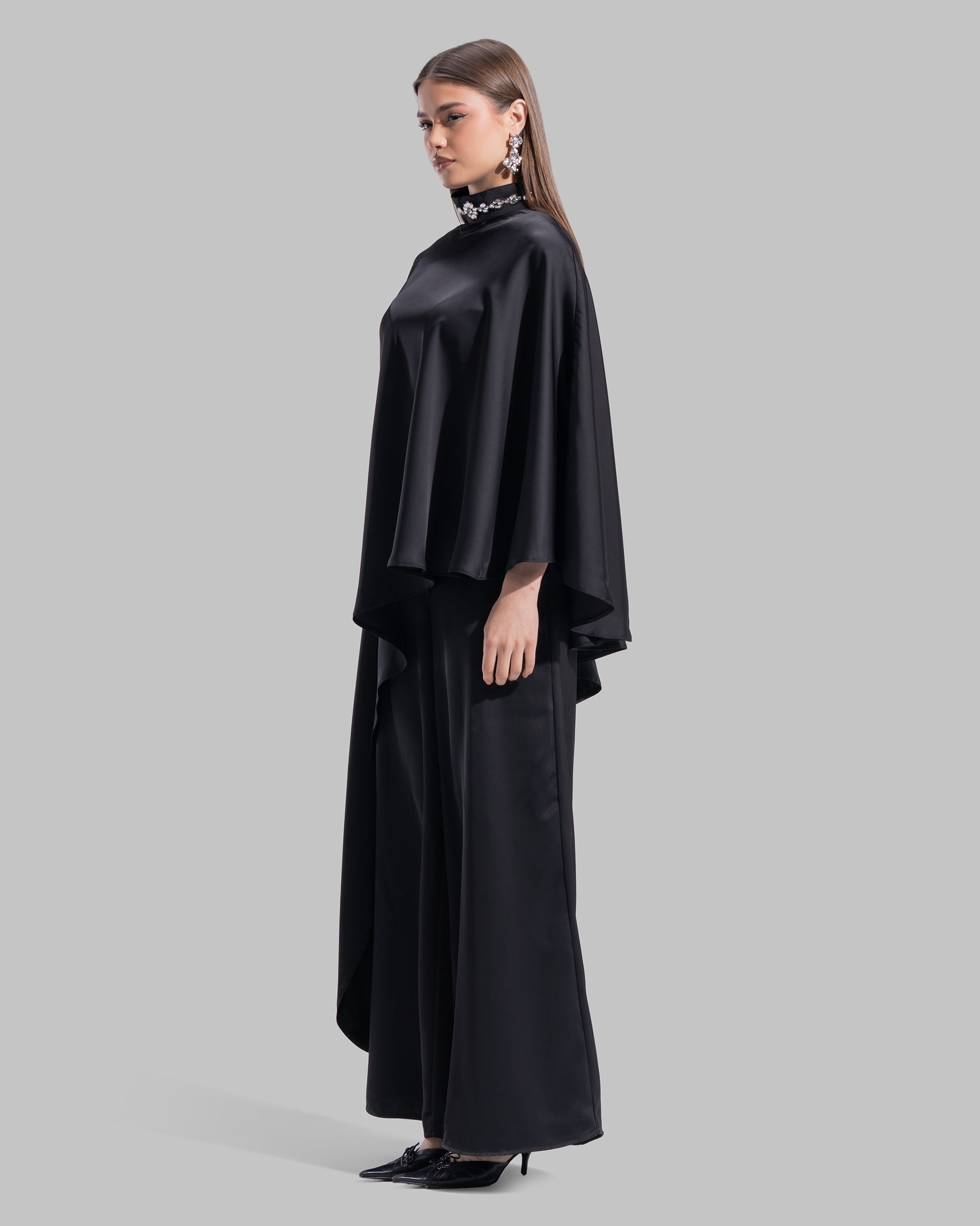 Asymmetric Satin Cape