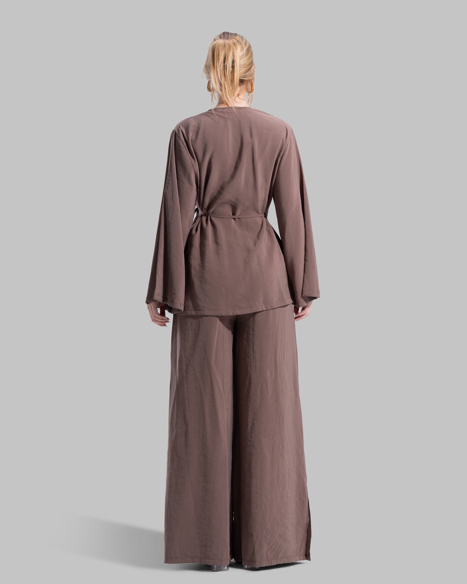 Oversized wrap-style cardigan with a lapel collar