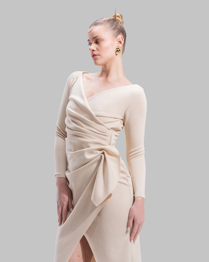 " Draped Ruffle Sheath Dress "