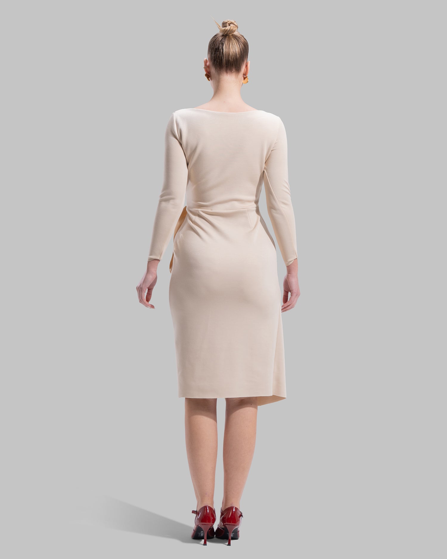 " Draped Ruffle Sheath Dress "