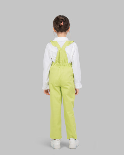 jumpsuit in flashy colors with adjustable shoulder straps and ruffle detailing.