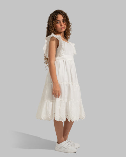 CROSS BACK RUFFLE DRESS AND SHORT SLEEVES WITH CUT-OUT