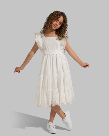 CROSS BACK RUFFLE DRESS AND SHORT SLEEVES WITH CUT-OUT