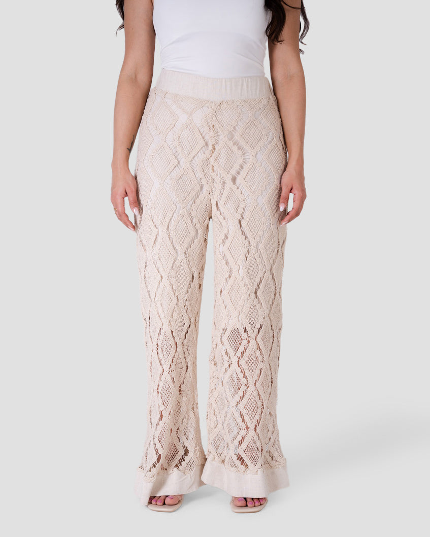 CROCHET KNIT WIDE-LEG TROUSERS