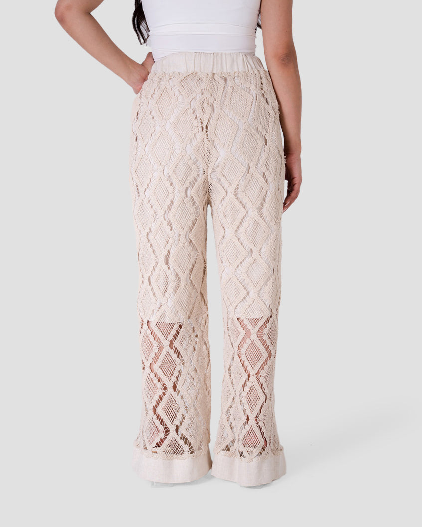 CROCHET KNIT WIDE-LEG TROUSERS