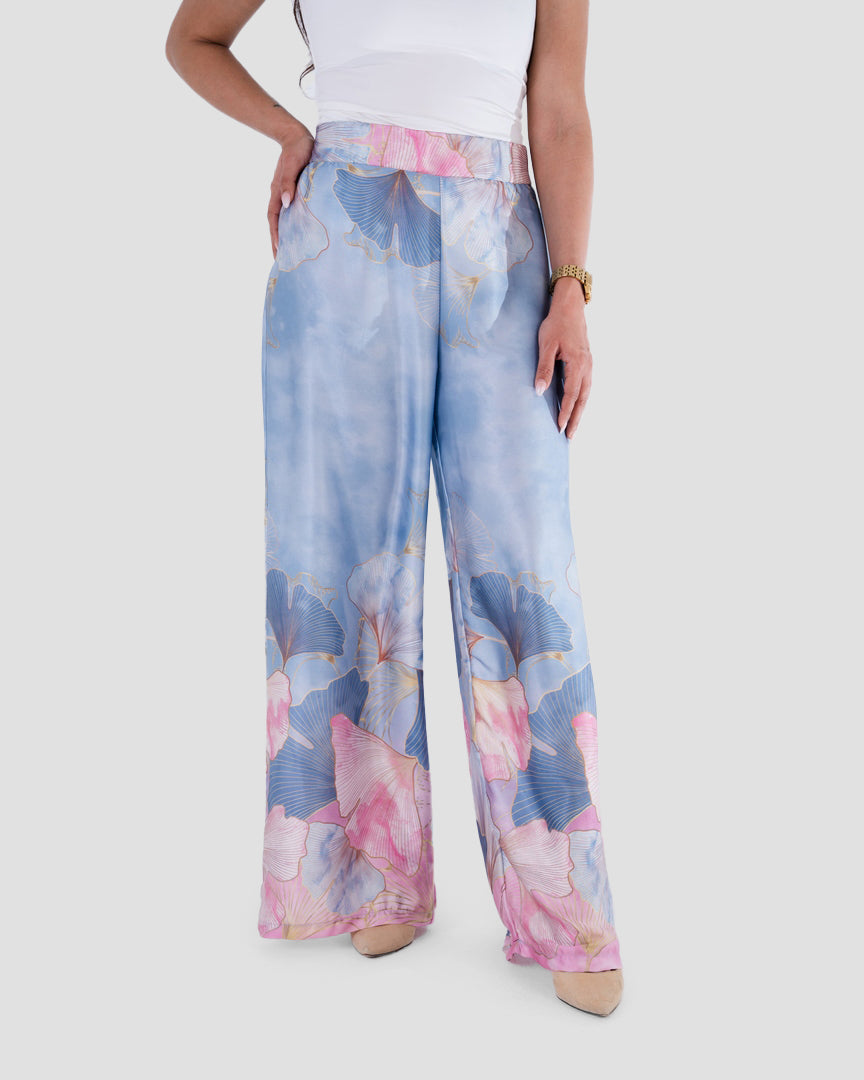 PRINTED FLOWY PALAZZO TROUSERS