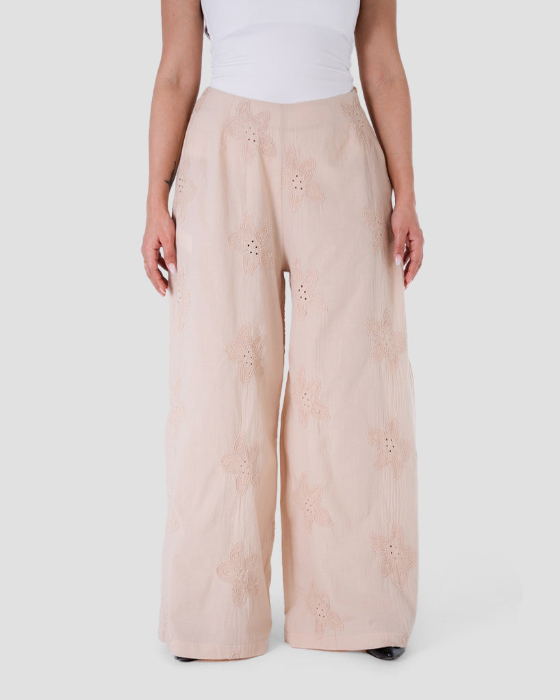 EMBROIDERED WIDE-LEG TROUSERS