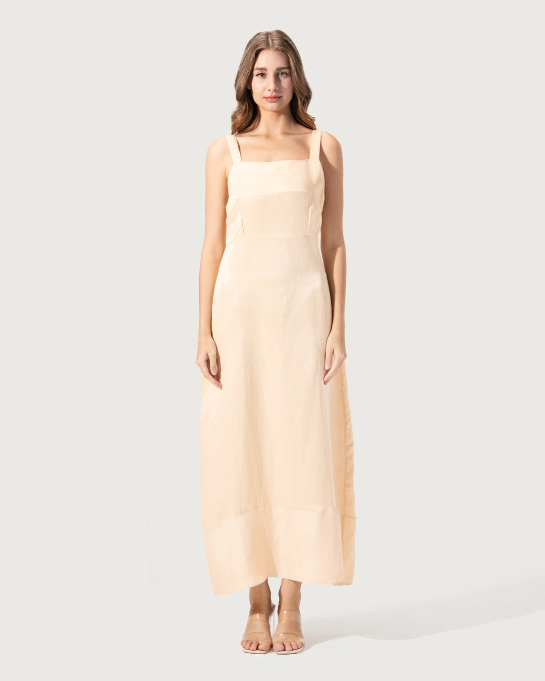MIDI DRESS WITH A SQUARE NECKLINE AND WIDE STRAPS
