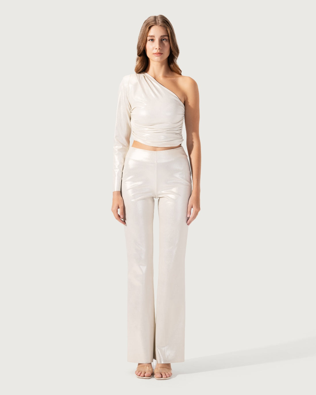 Sleeveless top with cross-over draped front