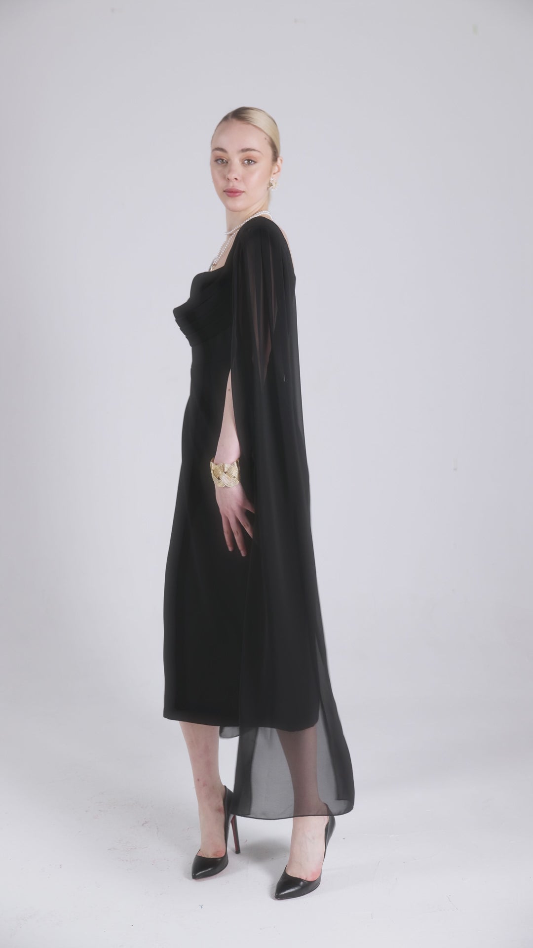 Midi Dress With Cape Sleeves