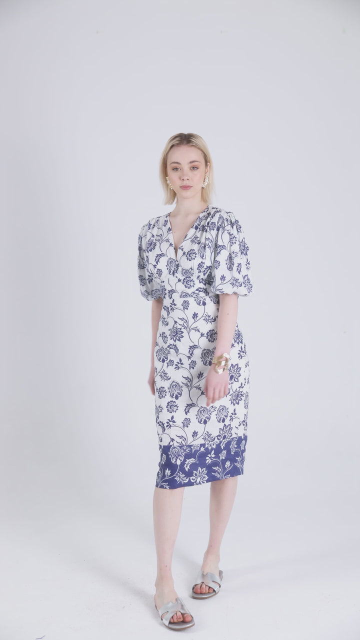 FLORAL PRINTED LINEN DRESS