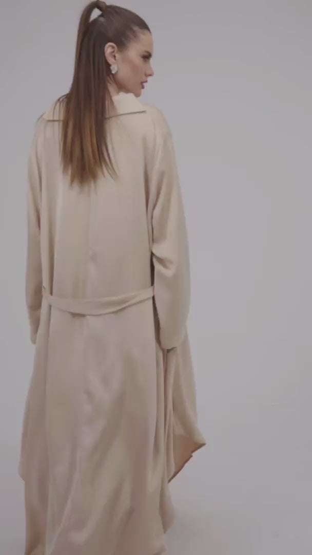 SATIN DRESS WITH WIDE SLEEVES WITH BELT
