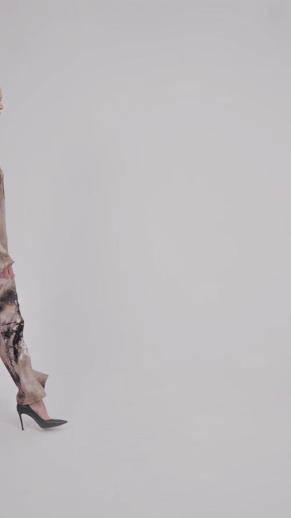 SATIN FLORAL BLOUSE WITH DRAPED SLEEVES