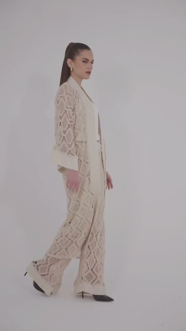 KIMONO OPEN WORK WITH LINEN ON THE FRONT