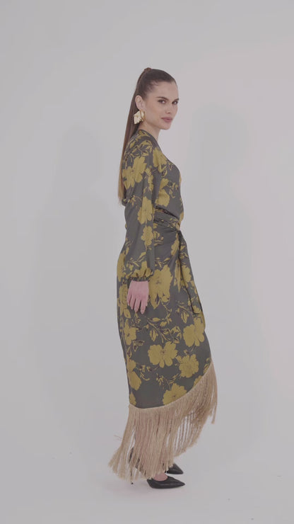 PRINTED WRAP BLOUSE WITH LONG SLEEVES