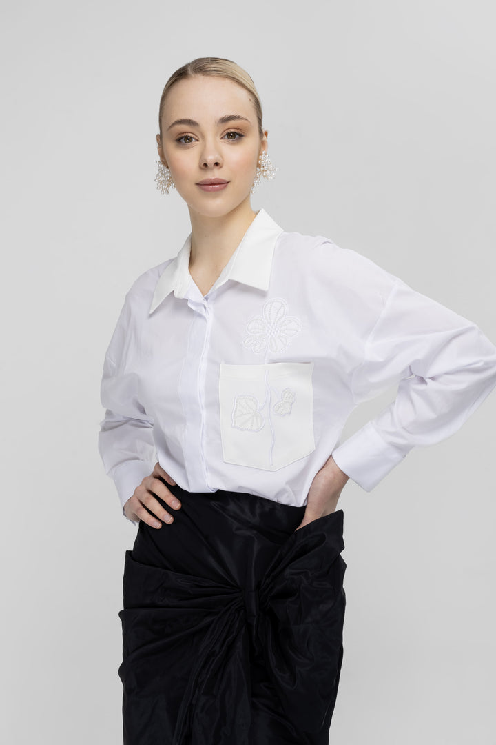 FLORAL TEXTURED POPLIN SHIRT